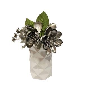 Silver Floral Arrangement in White Vase